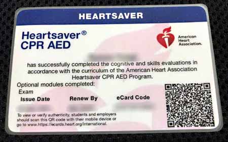 ハートセイバーCPR AED修了資格カード(ライセンス）