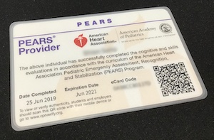 AHA-PEARSプロバイダーeカード（ペアーズeCard）|ナースのための小児急変対応アセスメント研修プログラム。蘇生ガイドライン2015準拠