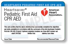 ハートセイバー小児ファーストエイドCPR AEDカード